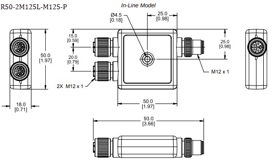 Mechanical Drawing - Banner Engineering R50 M12 Power Splitters